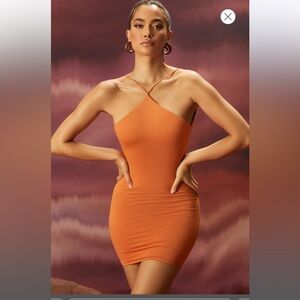 Oh Polly high flyer halter neck backless mini dress caramel color size US 6